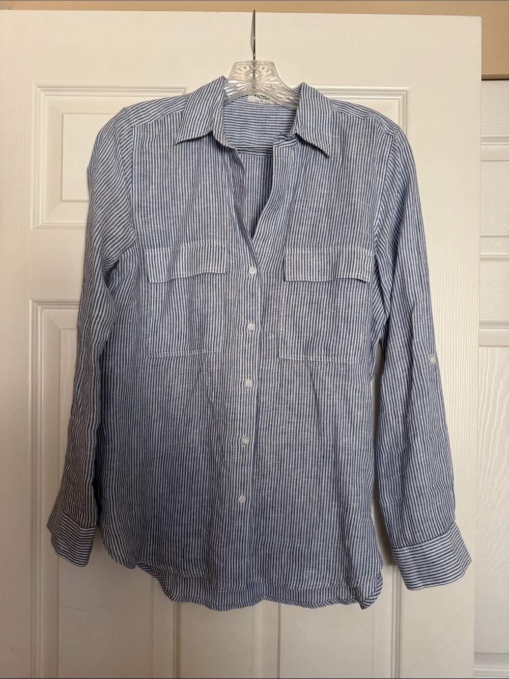 Aritzia Babaton Blue White Stripe Linen Button Down Shirt XS